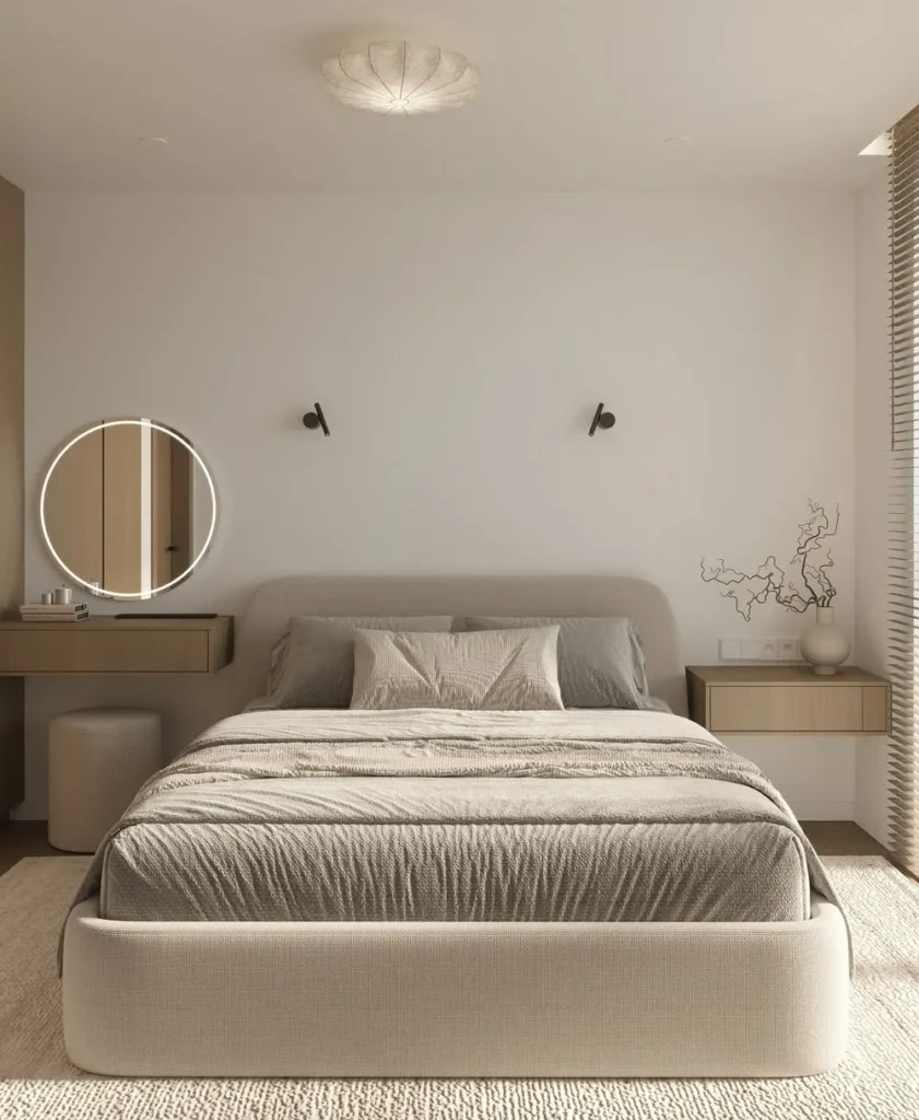 Padded Bed and Minimalist Sconces