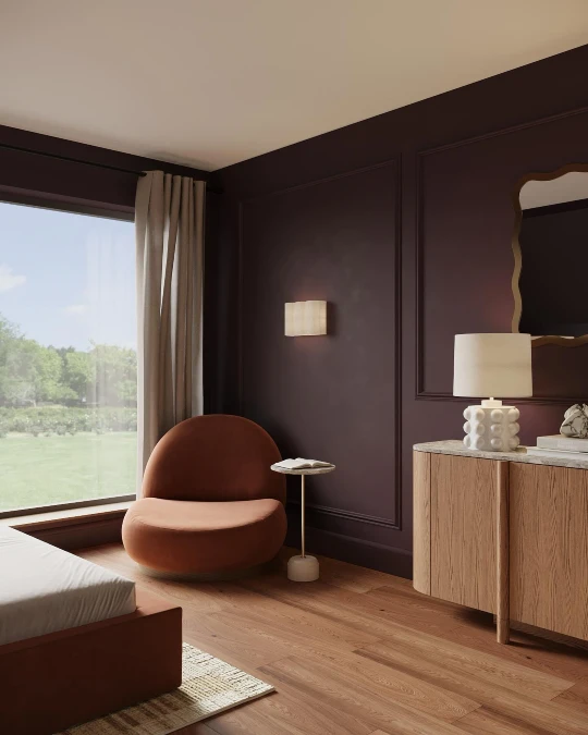 Pairing Earthy Terracotta With Deep Plum Paneling