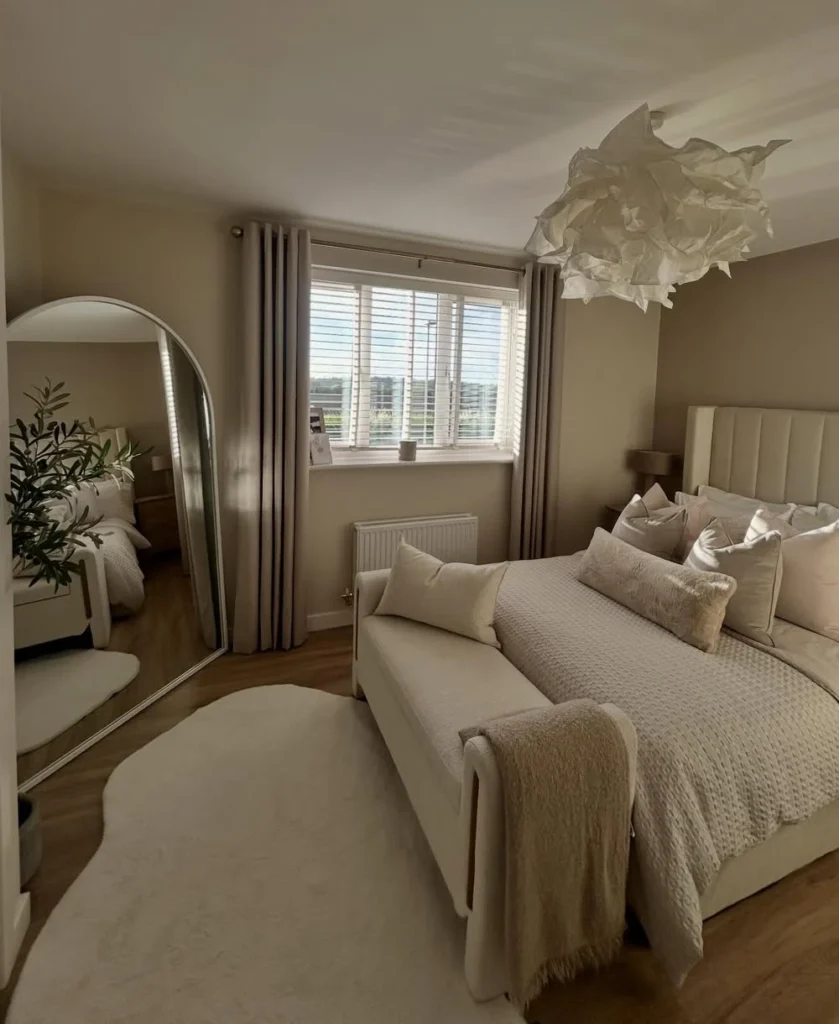 Paper Light Fixture and Plush Rug