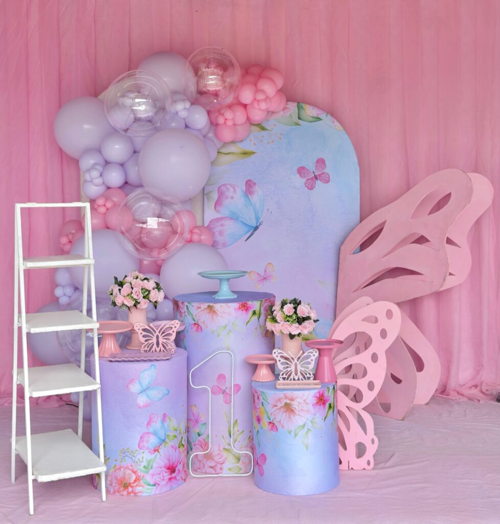 Pink Butterfly First Birthday Party Setup