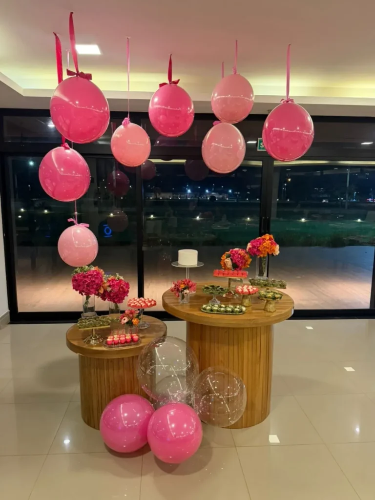 Pink Ceiling Balloon Dessert Display