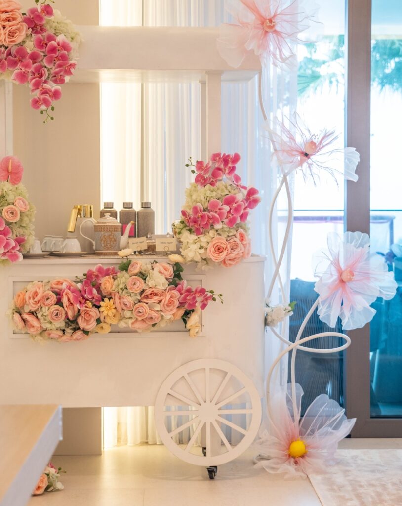 Pink Floral Tea and Beverage Cart Station