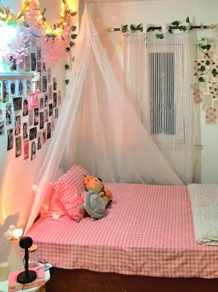 Pink Gingham Canopy Photo Wall