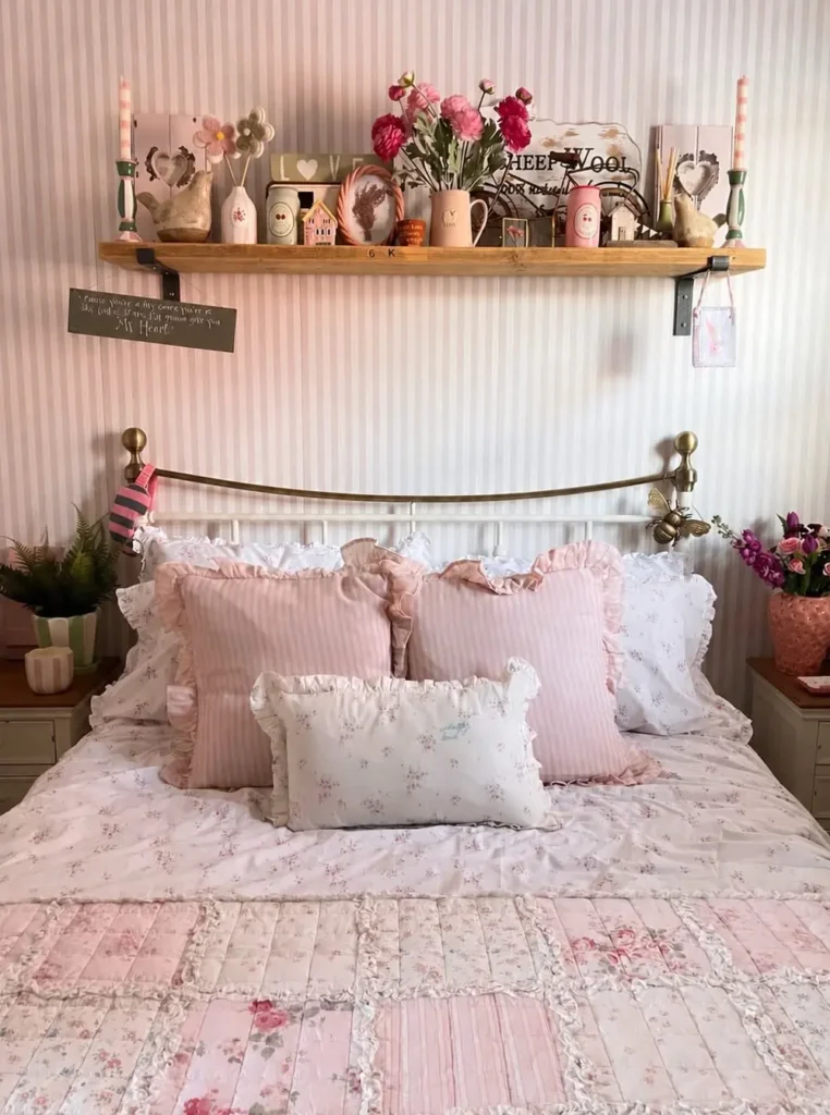Pink Striped Floral Bedroom