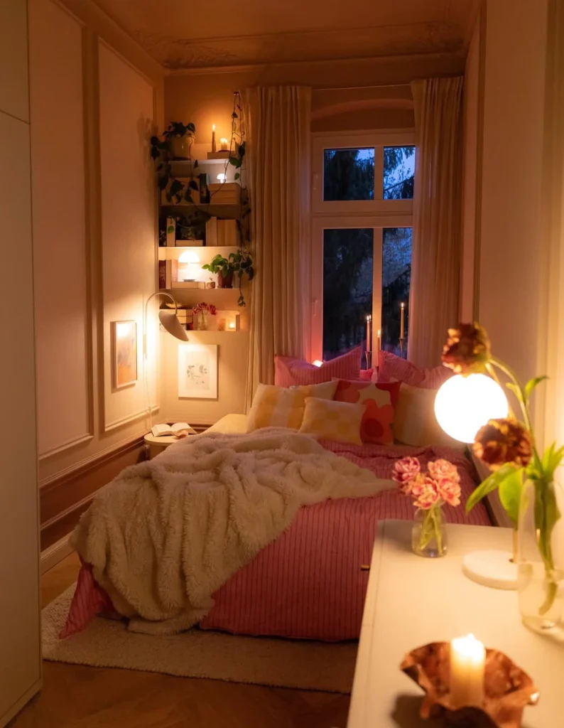 Pink Stripes and Cozy Alcove Shelving
