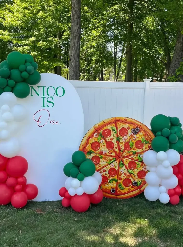 Pizza Cutout and Italian Flag Balloons