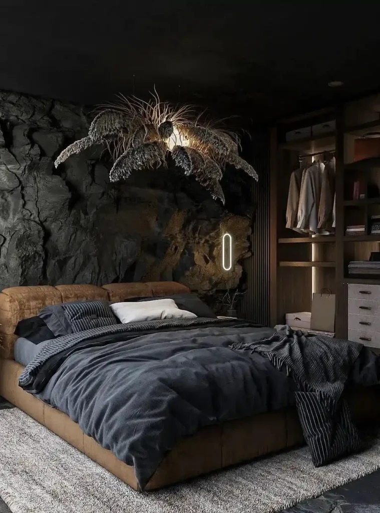 Raw Cave Wall with Dried Grass Chandelier
