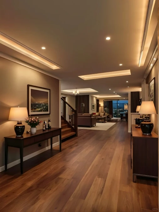 Rich Walnut Flooring Grounds Open Floor Plans