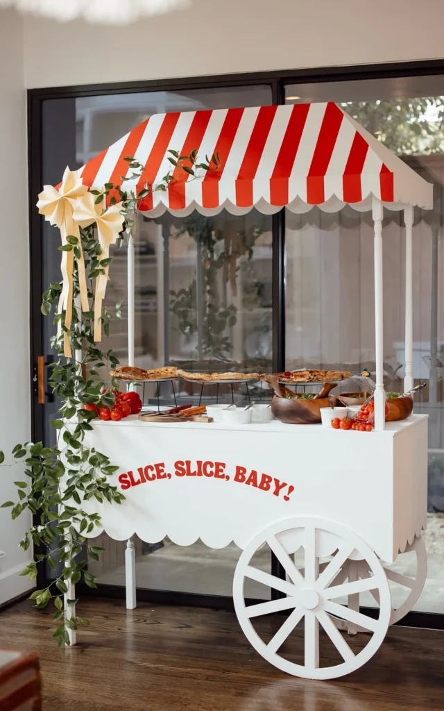 Striped Pizza serving Cart Station