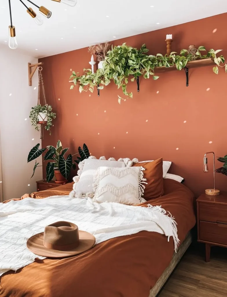 Terracotta Accent Walls and Trailing Greenery