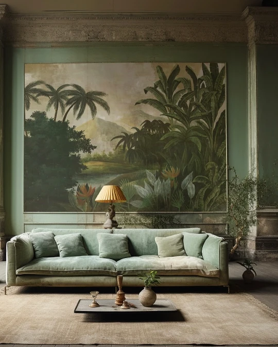 Tropical Wall Murals And Faded Jade Velvet