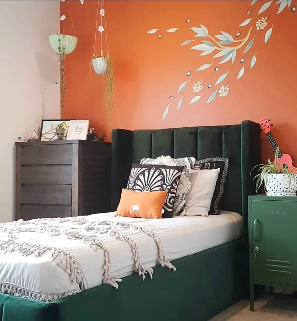 Vibrant Orange and Green Bedroom