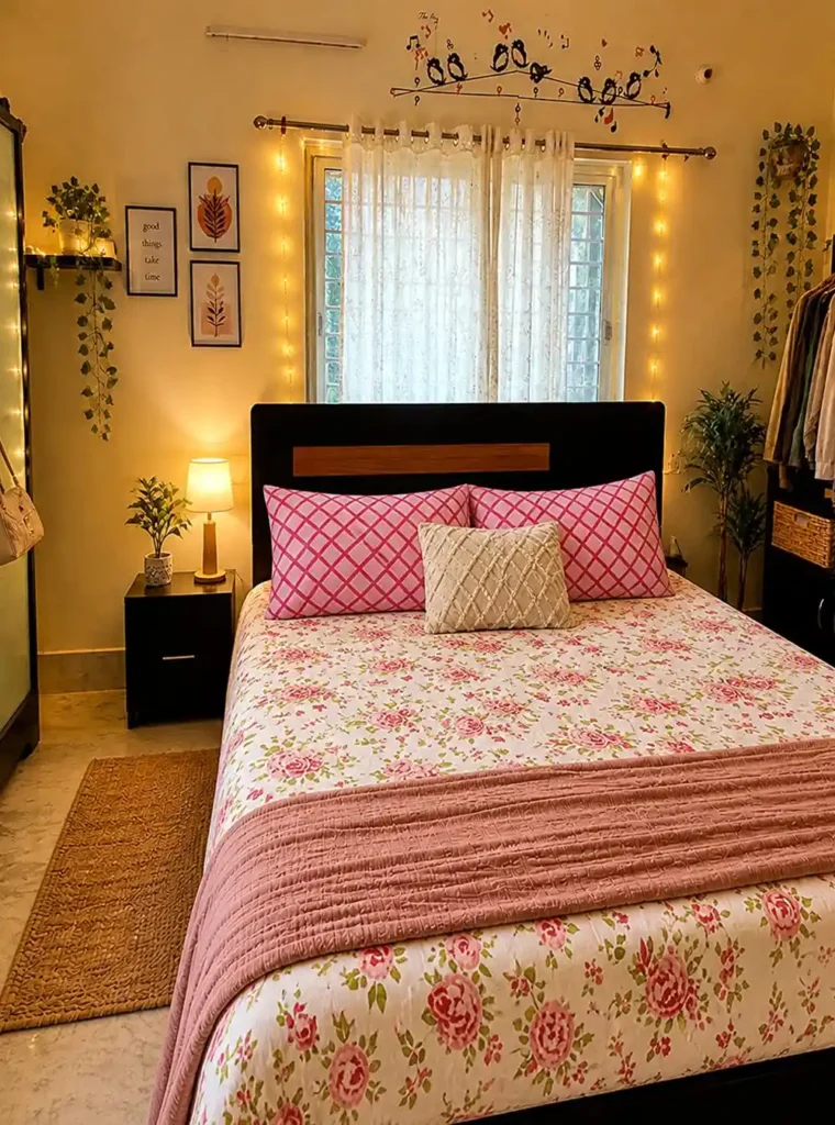 Warm Pink Florals and String Lights
