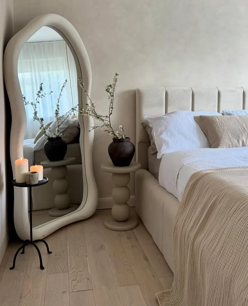 Wavy Floor Mirror and Sculptural Table
