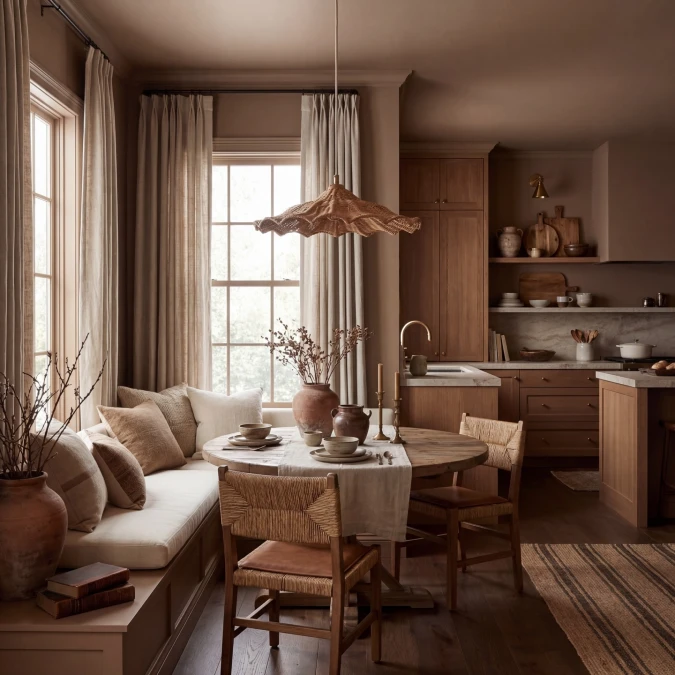 Woven Rattan Warms Up Monochromatic Kitchens