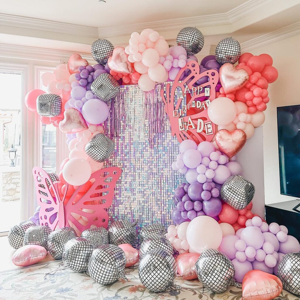 Y2K Butterfly & Disco Ball Balloon Backdrop