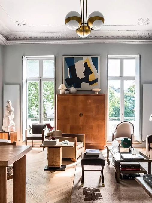Sunlit Salon with Geometric Art