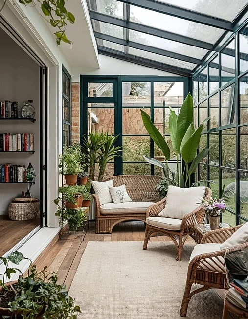 A Greenhouse Sunroom Seating Area