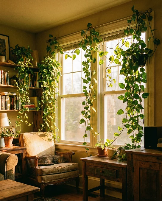 Vintage Plant-Lined Reading Room