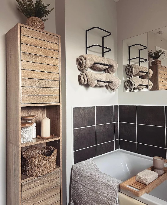 Narrow Wood Tower + Wall Rack