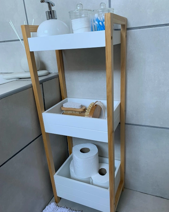 Natural Wood and White Tiered Stand