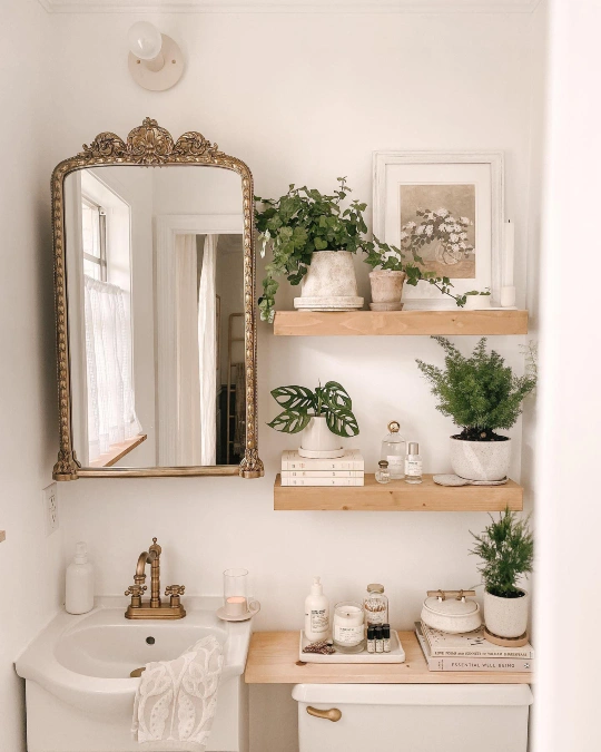 Floating Shelves with Vintage Mirror