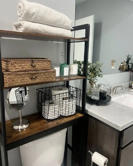 Wood-and-Metal Over-Toilet Shelving