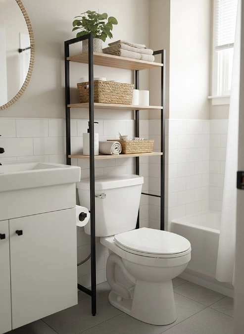 Light Wood Over-Toilet Shelves