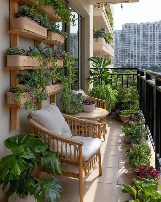 A Plant-Filled Rattan Balcony