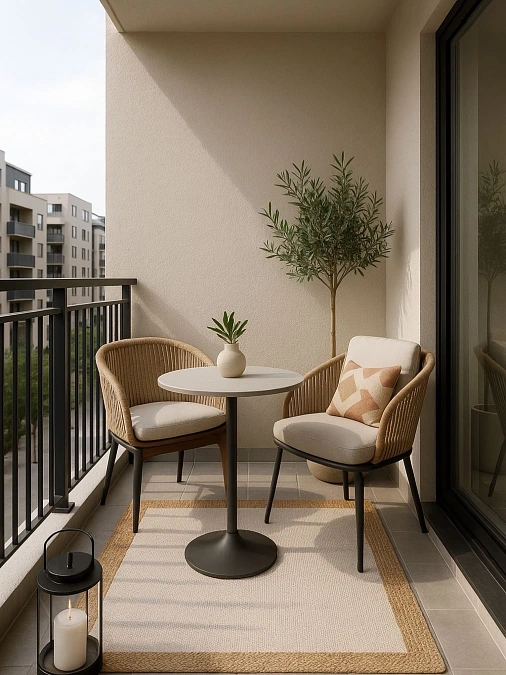 A Calm Neutral Bistro Balcony
