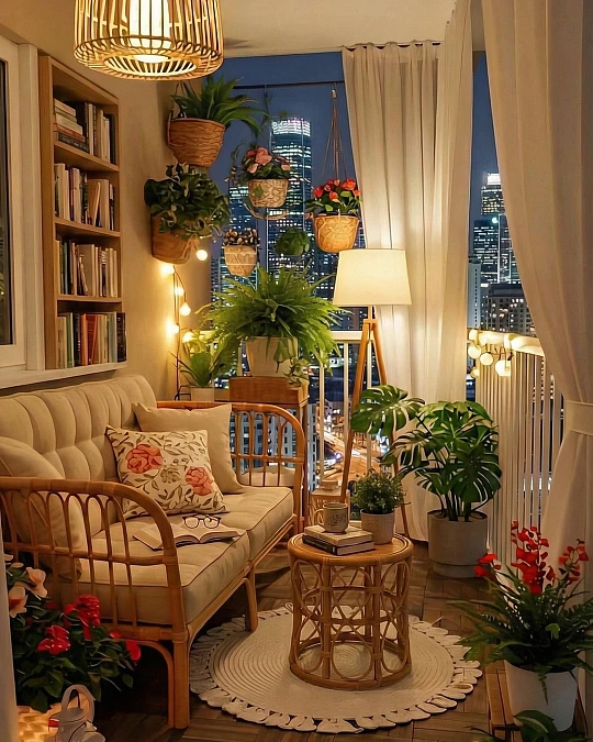A Library-Inspired Balcony Lounge