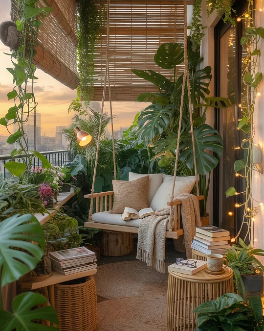 Lush Tropical Reading Balcony