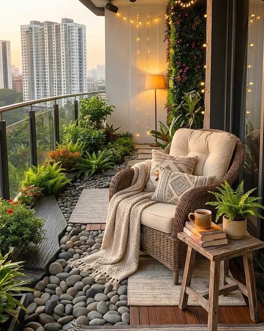 Pebble-Garden Balcony Nook
