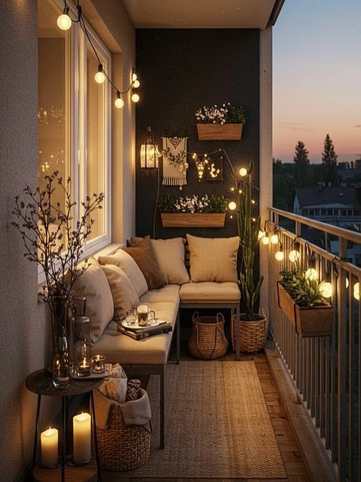 A Candlelit Narrow Balcony Lounge