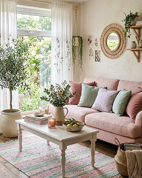 Blush Sofa and Garden-Inspired Layers