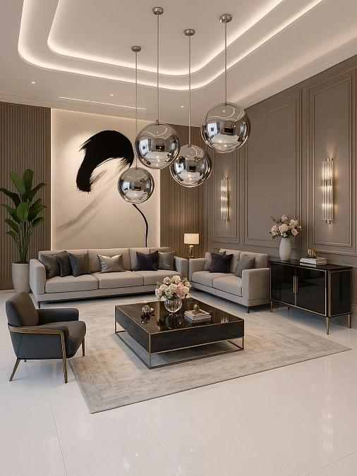 Taupe Walls + Black and Brass Details