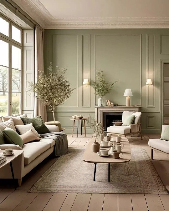Sage Green Paneling and Soft Cream