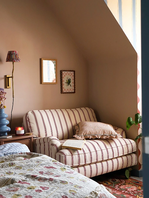 Vintage Art and Patterned Bedroom Corner