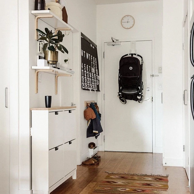 Slim Shoe Cabinet + Floating Shelves