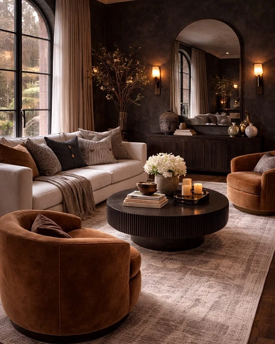 Chocolate Walls with Caramel Velvet Chairs