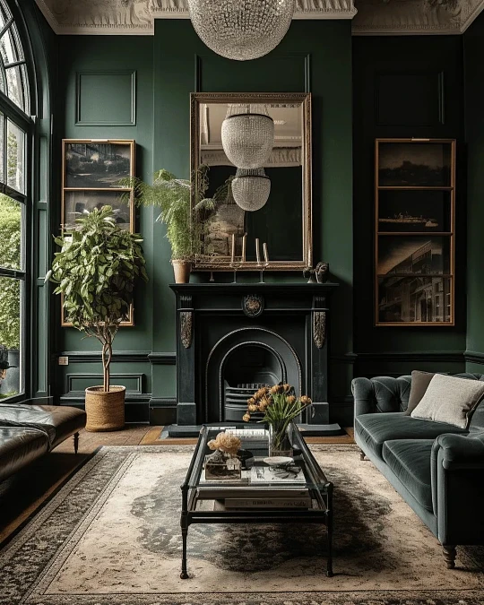Emerald Paneling with Crystal Lighting