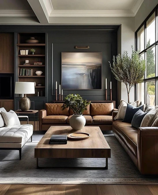 Charcoal Built-Ins with Cognac Leather