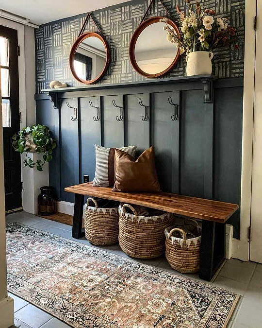 Dark Panel Bench Entryway