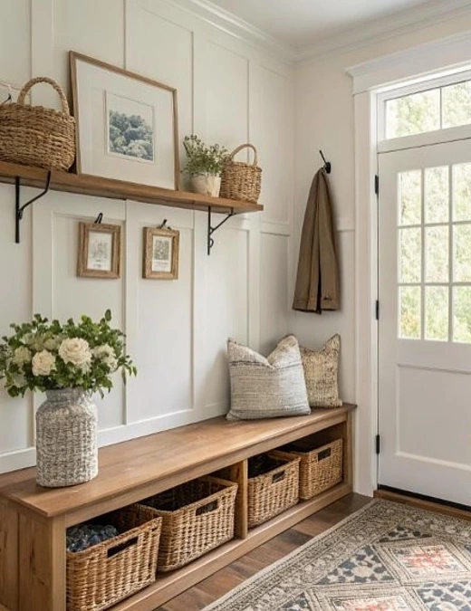Built-In Bench with Basket Cubbies