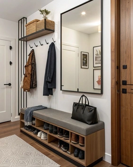 Modern Bench with Shoe Cubbies
