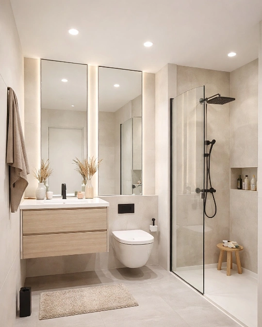 Soft Beige Walk-In Shower