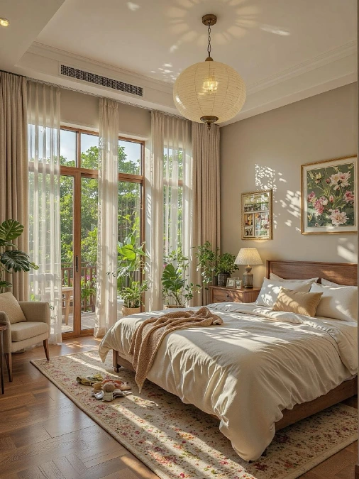 Sunlit Nature-Inspired Bedroom