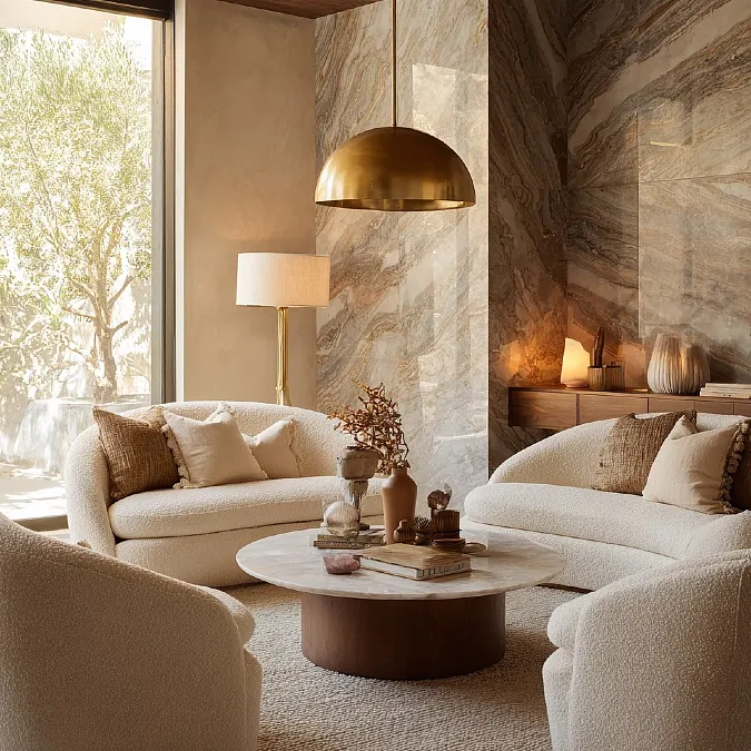 A Curved Bouclé Living Room