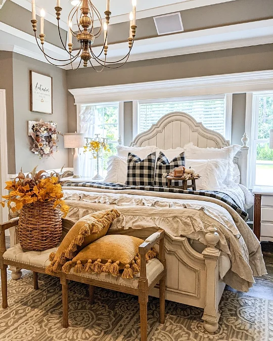 White Bed + Buffalo Check + Mustard Accents