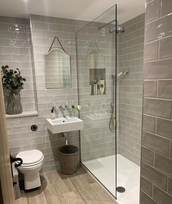 Glossy Gray Walk-In Shower
